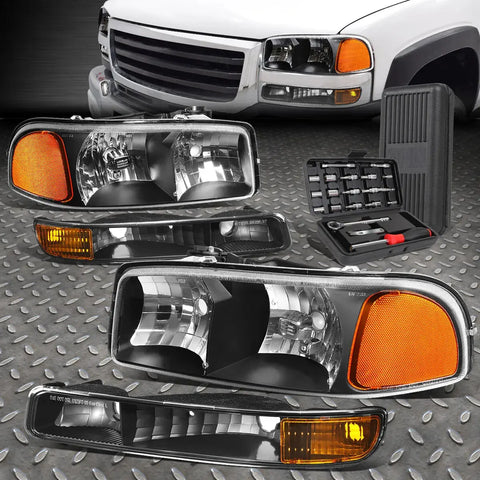 99-07 Gmc Sierra Yukon Xl Black Amber Side Headlight Bumper Lamps Tool Set Speed Daddy