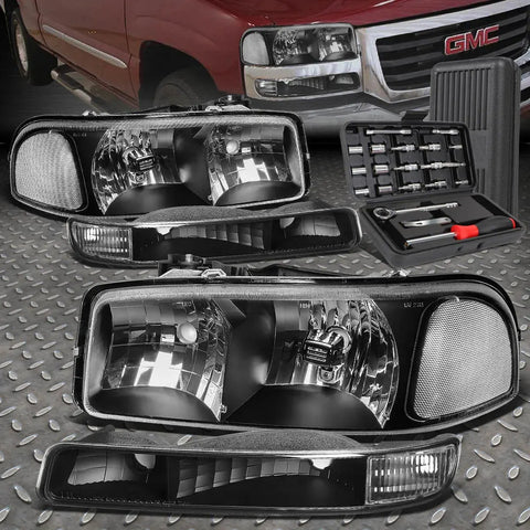 99-07 Gmc Sierra Yukon Xl Black Clear Side Headlight Bumper Lamps Tool Set Speed Daddy