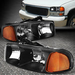 99-07 Gmc Sierra Yukon Xl Black Housing Amber Corner Headlight Head Lamps Speed Daddy