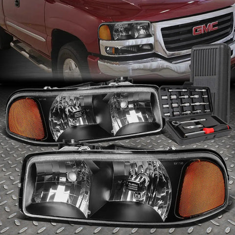 99-07 Gmc Sierra Yukon Xl Black Housing Amber Side Headlight Lamp+Tool Set Speed Daddy