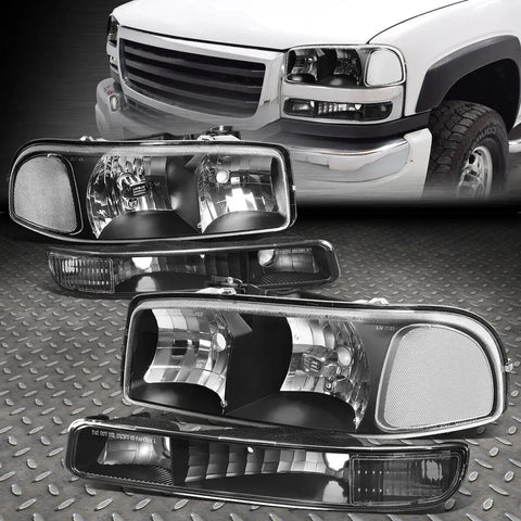 99-07 Gmc Sierra Yukon Xl Black Housing Clear Corner Headlight Bumper Lamps Speed Daddy