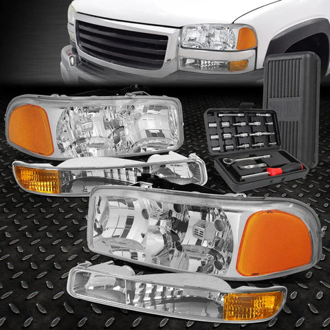 99-07 Gmc Sierra Yukon Xl Chrome Amber Side Headlight Bumper Lamps Tool Set Speed Daddy