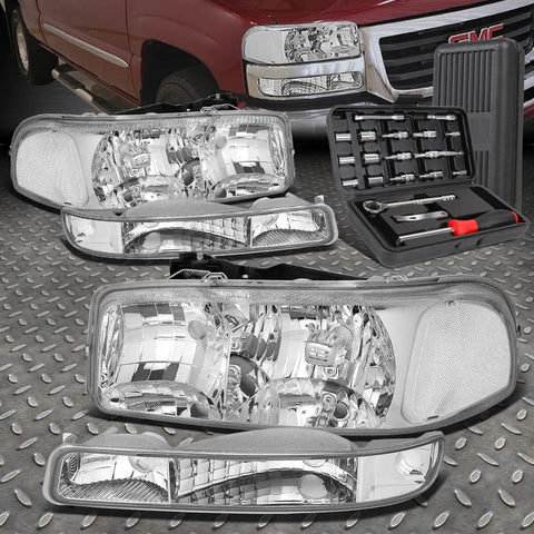 99-07 Gmc Sierra Yukon Xl Chrome Clear Side Headlight Bumper Lamps Tool Set Speed Daddy