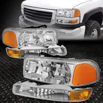 99-07 Gmc Sierra Yukon Xl Chrome Housing Amber Corner Headlight Bumper Lamps Speed Daddy