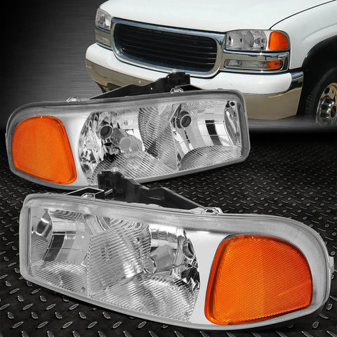 99-07 Gmc Sierra Yukon Xl Chrome Housing Amber Corner Headlight Head Lamps Speed Daddy