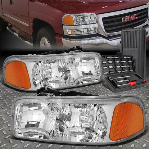 99-07 Gmc Sierra Yukon Xl Chrome Housing Amber Side Headlight Lamp+Tool Set Speed Daddy