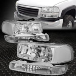 99-07 Gmc Sierra Yukon Xl Chrome Housing Clear Corner Headlight Bumper Lamps Speed Daddy