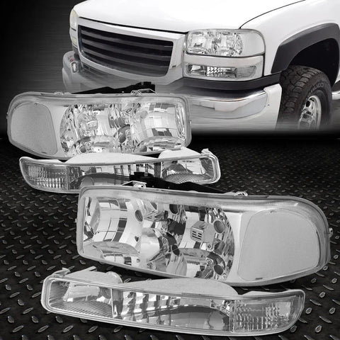 99-07 Gmc Sierra Yukon Xl Chrome Housing Clear Corner Headlight Bumper Lamps Speed Daddy