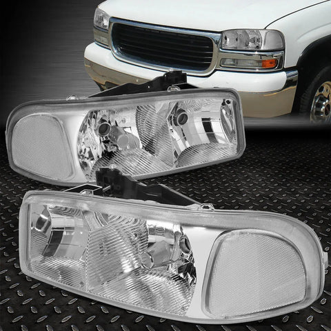 99-07 Gmc Sierra Yukon Xl Chrome Housing Clear Corner Headlight Head Lamps Speed Daddy