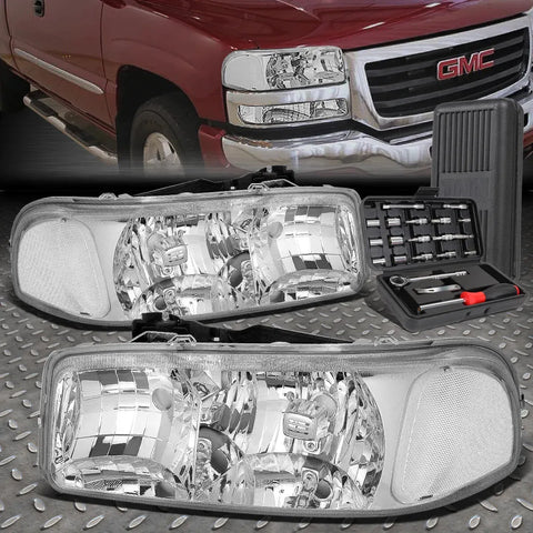 99-07 Gmc Sierra Yukon Xl Chrome Housing Clear Side Headlight Lamp+Tool Set Speed Daddy