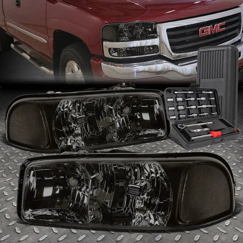 99-07 Gmc Sierra Yukon Xl Smoked Housing Clear Side Headlight Lamp+Tool Set Speed Daddy