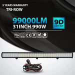 990W 30Inch Led Light Bar Tri Row Spot Flood Offroad For Jeep Truck Atv+Wiring EB-DRP