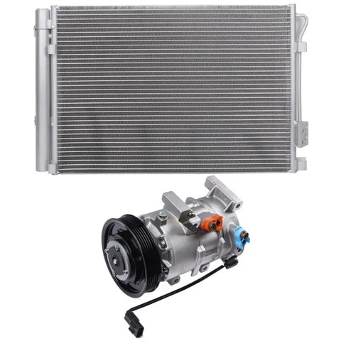 AC Condenser & AC Compressor Cooling Kit 2012-2013 Hyundai Accent Kia Rio ECCPP