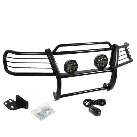 Black Brush Grill Guard+Round Smoke Fog Light Fit 99-04 Jeep Grand Cherokee Wj DNA MOTORING