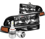 Black Housing Headlight+Amber Signal+White Led 9006 Hid W/Fan Fit 98-04 Blazer DNA MOTORING