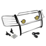 Chrome Brush Grill Guard+Round Amber Fog Light Fit 02-06 Avalanche W/ Cladding DNA MOTORING