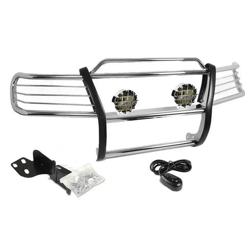 Chrome Brush Grill Guard+Round Smoke Fog Light Fit 99-04 Jeep Grand Cherokee Wj DNA MOTORING