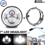 Chrome 7" Led Headlight + Ring Mount For Harley Street Glide Softail Flhx F EB-DRP