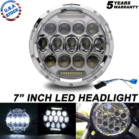 Chrome 7 Inch Round Led Headlight Drl H4/9003 Fit For Harley Davidson Motorcycle EB-DRP