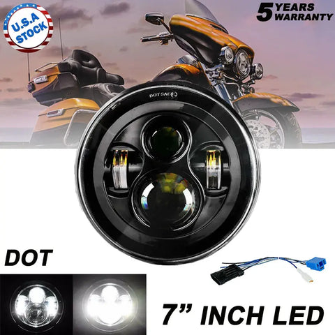 Dot 7" Inch Motorcycle Headlight Lamp Round Led Projector For Harley Cafe Racer EB-DRP