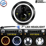 Dot 7Inch Round Led Headlight /W Halo Angle Eyes Fit For Jeep Wrangler Jk Lj Tj EB-DRP