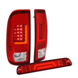 Fit 08-16 Ford Super Duty Led L-Bar Tail Lights+3D Third Brake/Cargo Lamp Red DNA MOTORING