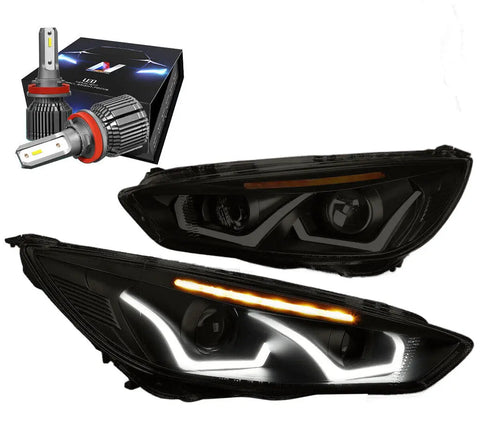 For 1996-2001 Audi A4 Quattro Drl Projector Headlight W/Led Kit+Cool Fan Black DNA MOTORING