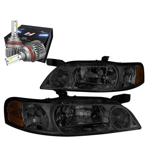 For 2000-2001 Nissan Altima Oe Style Headlight W/Led Kit Slim Style Smoked/Amber DNA MOTORING