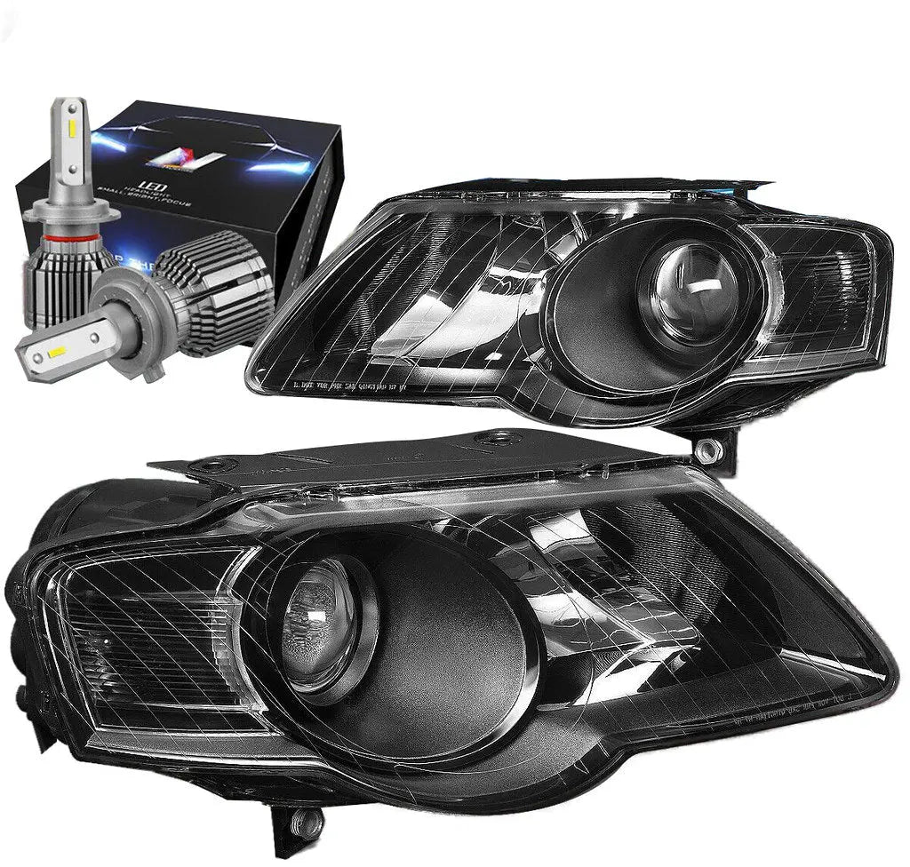 2006-2010 Vw Passat Projector Headlight Lamps W/Led Kit+Cooling Fan Bl ...