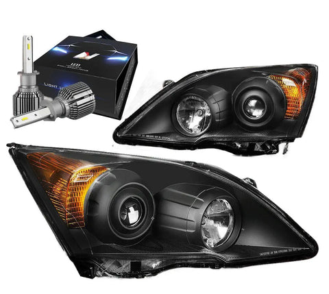 For 2007-2011 Honda Crv Black Housing Projector Headlights W/Led Kit+Cool Fan DNA MOTORING