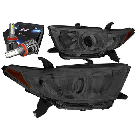 For 2011-2013 Toyota Highlander Projector Headlights W/Led Kit+Cool Fan Smoked DNA MOTORING