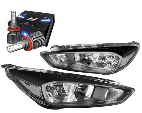 For 2015-2018 Ford Focus Turn Signal Headlight Lamp W/Led Kit+Cool Fan Black DNA MOTORING