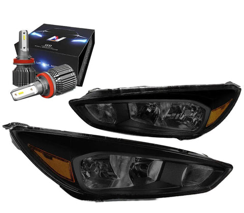 For 2015-2018 Ford Focus Turn Signal Headlight W/Led Kit+Cool Fan Black/Smoked DNA MOTORING