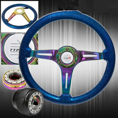 For 94-01 Integra Metallic Blue Neo Chrome Steering Wheel + Slim Quick Release AJP DIST