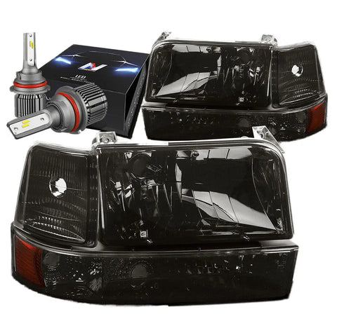 For 99-02 Silverado Smoke Headlight+Bumper Signal Light+Front Mesh Grill Guard DNA MOTORING