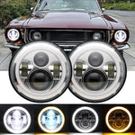 For Ford Mustang 1965-1978 7Inch Round Led Headlights Halo Drl Angel Eyes Chrome EB-DRP