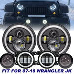 For Jeep Wrangler Jk 07-17 7" Halo Led Headlight Fog Light Turn Lights Combo Kit EB-DRP