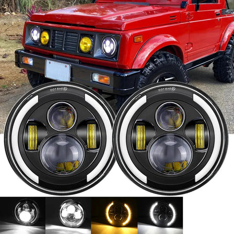 For Suzuki Samurai 86-95 7Inch Round Led Headlights High Low Beam Halo Ring Drl EB-DRP