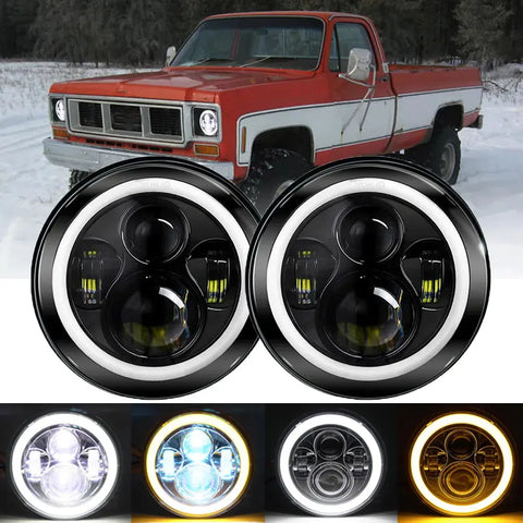 H6024 7Inch Round Led Headlight Halo Ring Sealed Beam For Gmc Jimmy G2500 G3500 EB-DRP