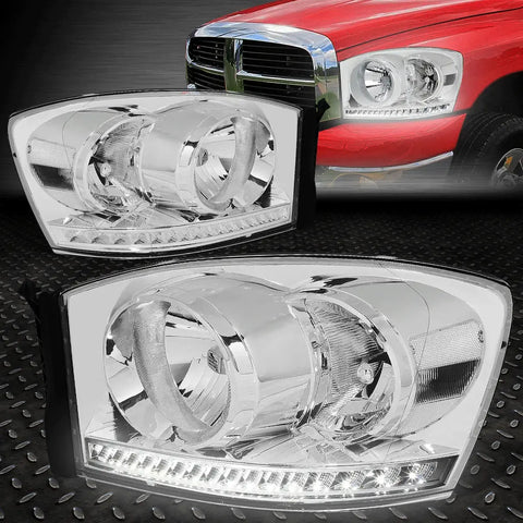 [Halogen Model]06-09 Dodge Ram 1500 2500 3500 Led Drl Headlight Chrome/Clear Speed Daddy