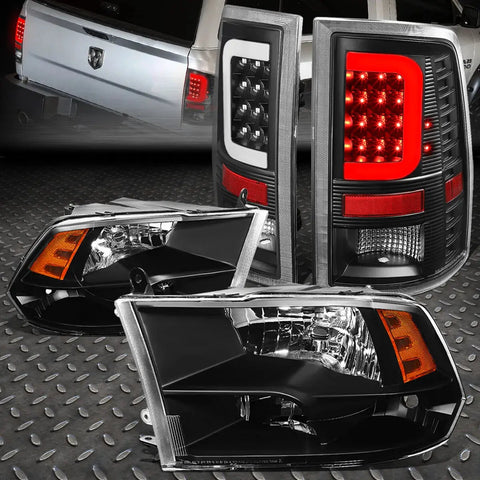 [Led C-Bar]2009-2017 Dodge Ram Black Tail Light+Amber Side Quad Headlight Speed Daddy