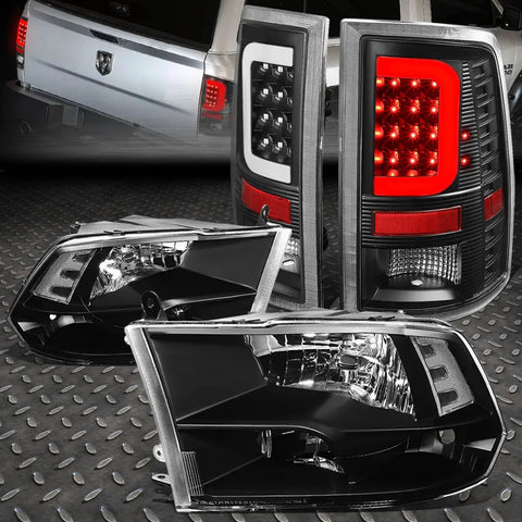 [Led C-Bar]2009-2017 Dodge Ram Black Tail Light+Clear Side Quad Headlight Speed Daddy