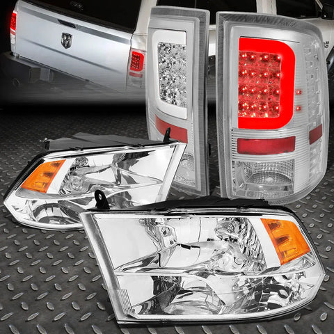 [Led C-Bar]2009-2017 Dodge Ram Chrome Tail Light+Amber Side Quad Headlight Speed Daddy