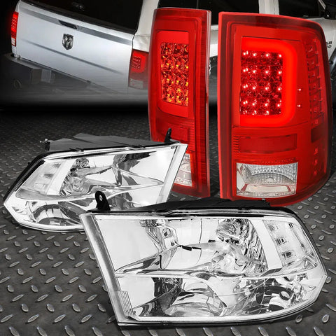 [Led C-Bar]2009-2017 Dodge Ram Red Tail Light+Chrome Clear Quad Headlight Speed Daddy