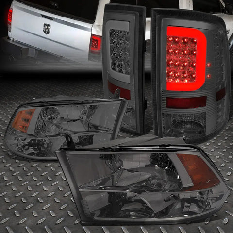 [Led C-Bar]2009-2017 Dodge Ram Smoked Tail Light+Amber Side Quad Headlight Speed Daddy