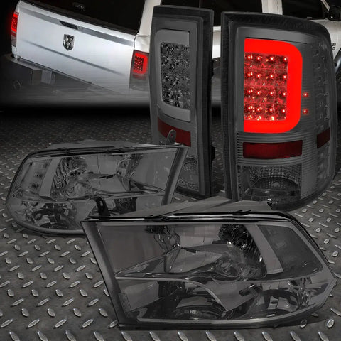 [Led C-Bar]2009-2017 Dodge Ram Smoked Tail Light+Clear Side Quad Headlight Speed Daddy