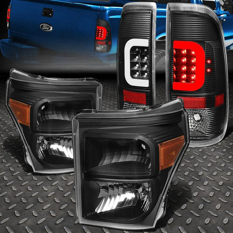 [Led C-Bar]2011-2016 Ford Super Duty Black Tail Light+Amber Side Headlight Speed Daddy