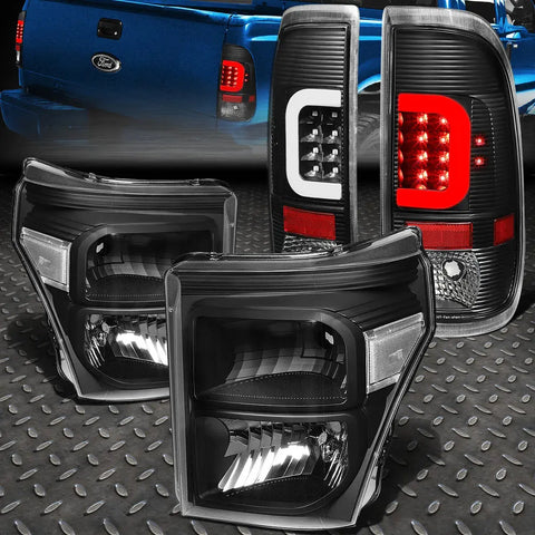 [Led C-Bar]2011-2016 Ford Super Duty Black Tail Light+Clear Side Headlight Speed Daddy