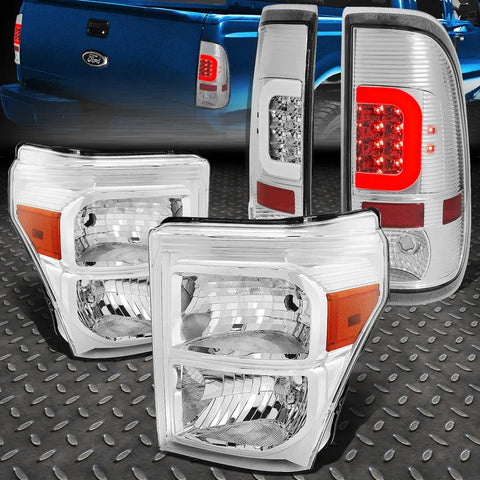 [Led C-Bar]2011-2016 Ford Super Duty Chrome Tail Light+Amber Side Headlight Speed Daddy