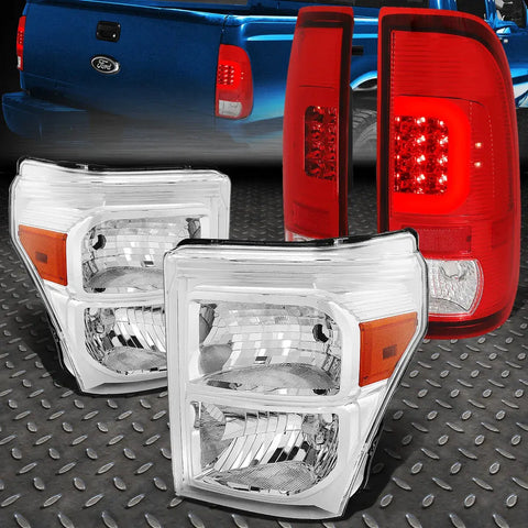 [Led C-Bar]2011-2016 Ford Super Duty Red Tail Light+Chrome Amber Headlight Speed Daddy